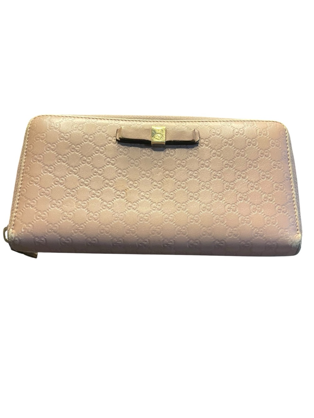 Gucci Microguccissima Leather Bow Zip Around Long Wallet - Dusty Rose Pink
